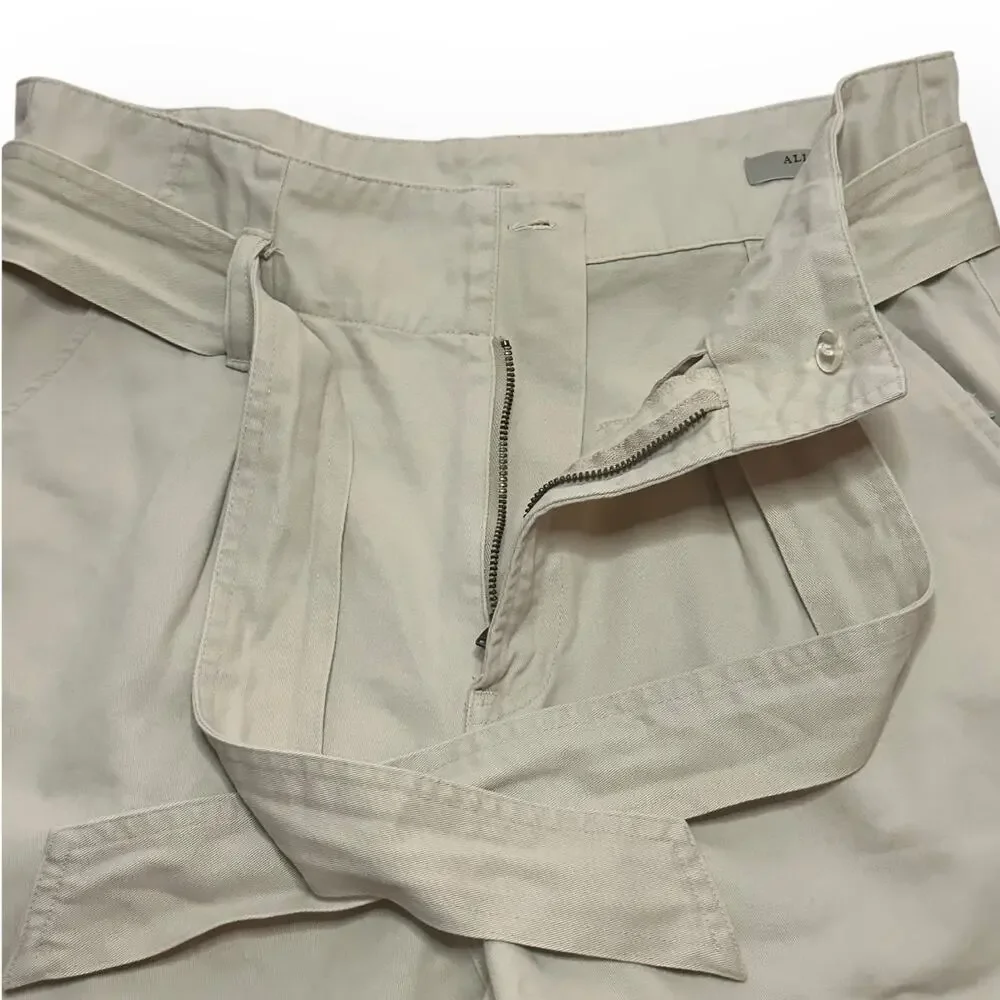 ALLSAINTS Cala Paperbag Belted Shorts Pleated Frayed Hem Beige Ivory High Rise
